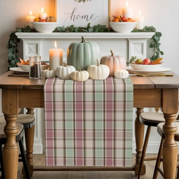 Pastoral Plaid Table Runner, Autumn Thanksgiving Kitchen Dining Table Decoration for Home Party Decor 13x36 Inches