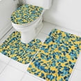 thumbnail image 1 of Pastoral Plant Bathroom Rugs Set Blue Leaf Branch Yellow Background Non Slip Absorbent Soft Bath Mats 3 Piece Set with Bathroom Rug, U-Shaped Floor Mat, Toilet Seat Cover Large Size, 1 of 9