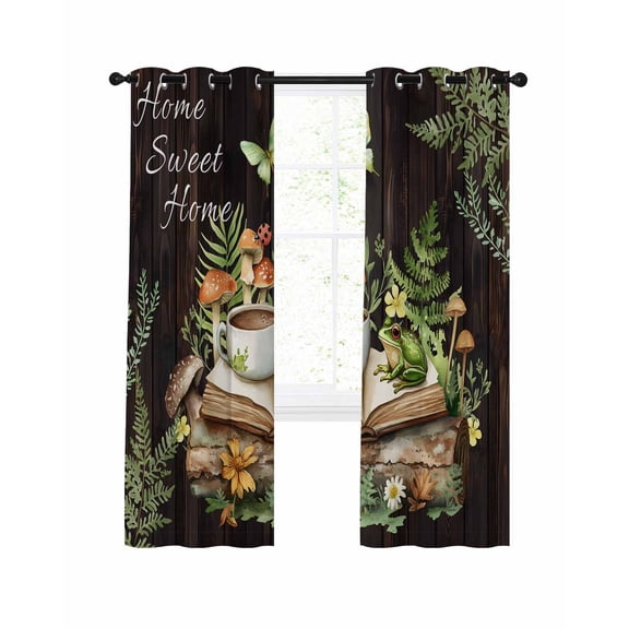 Pastoral Plant Blackout Curtains 45 Inch Length Home Sweet Frog Butterfly Coffee Book Thermal Insulated Window Curtain Window Drapes 2 Panels for Bedroom Living Room 52"Wx45"L