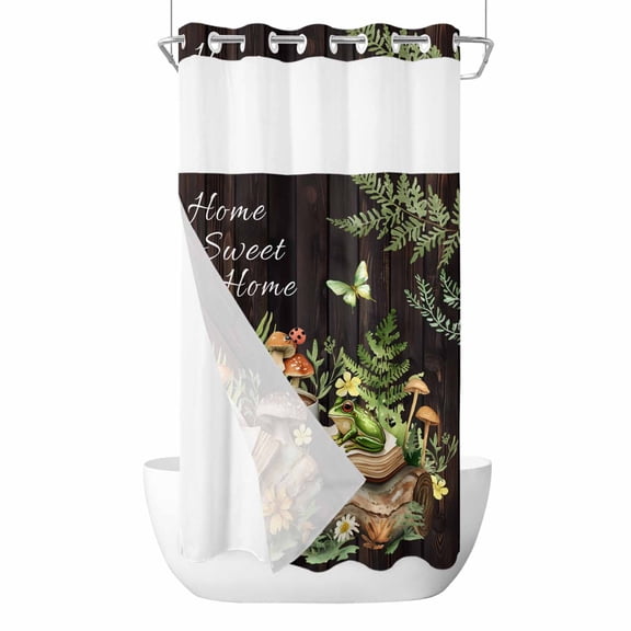 Pastoral Plant No Hooks Shower Curtain with Snap-in Liner Home Sweet Frog Butterfly Coffee Book Shower Curtains for Bathroom, Waterproof, Easy Install, Washable 36"x78"