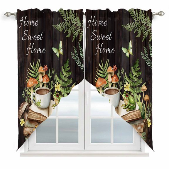 Pastoral Plant Swag Curtain Valance for Window 2 Panels Home Sweet Frog Butterfly Coffee Book Rod Pocket Small Window Swag Valances for Kitchen Bedroom Bathroom 36" W x 63" L