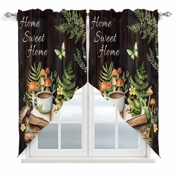 Pastoral Plant Swag Curtain Valance for Window 2 Panels Home Sweet Frog Butterfly Coffee Book Rod Pocket Small Window Swag Valances for Kitchen Bedroom Bathroom 28" W x 36" L