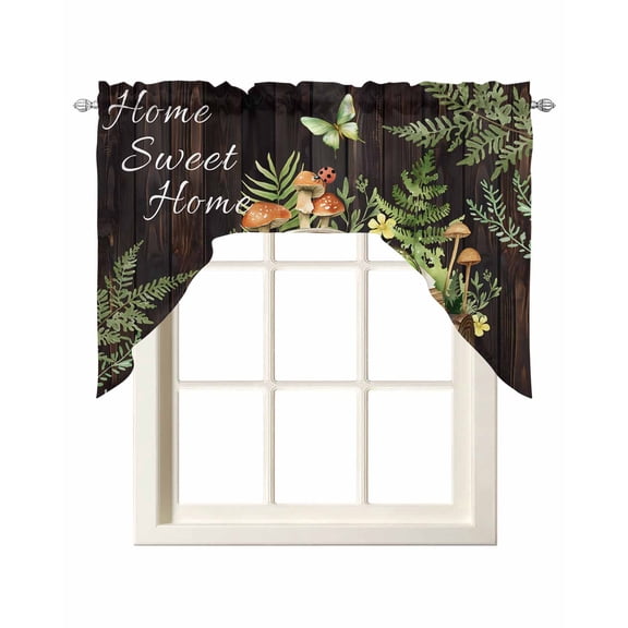 Pastoral Plant Swag Valance and Tier Curtains Set Home Sweet Frog Butterfly Coffee Book Kitchen Curtains 3 Piece Set Rod Pocket Panels for Bedroom Cafe 56x36 inch