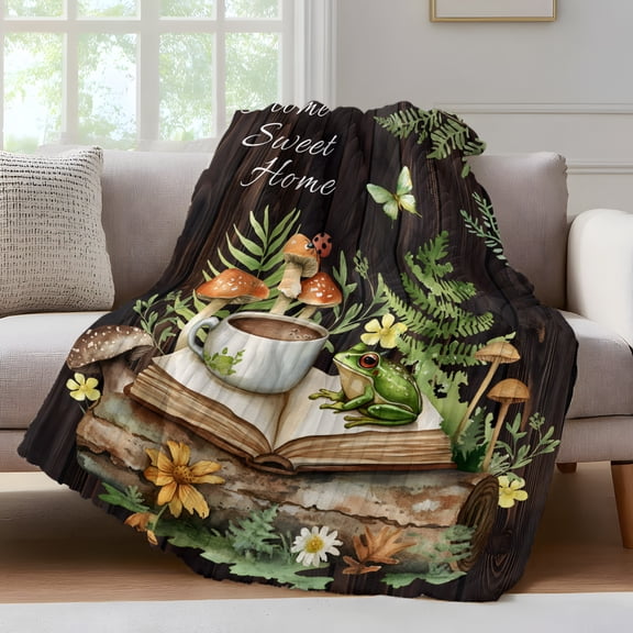 Pastoral Plant Throw Blanket for Couch Home Sweet Frog Butterfly Coffee Book Soft and Warm Flannel 3D Striped Fluffy Fuzzy Fleece Blanket Lightweight Throw for Bed, Sofa 30 x 40 Inches