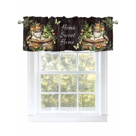 Pastoral Plant Valances for Windows Home Sweet Frog Butterfly Coffee Book Rod Pocket Curtains Valance Short Window Treatment Drapes for Living Room, Bedroom Bathroom 42"&nbsp;W x 12" L