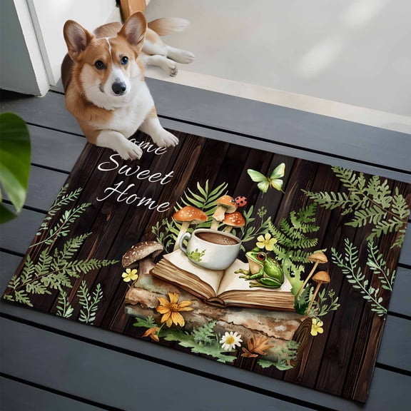 Pastoral Plant Washable Area Rug 2x3 Home Sweet Frog Butterfly Coffee Book Low-Profile Area Rugs with Non Slip Backing Indoor Floor Carpet for Entrance Living Room Bedroom Home Office