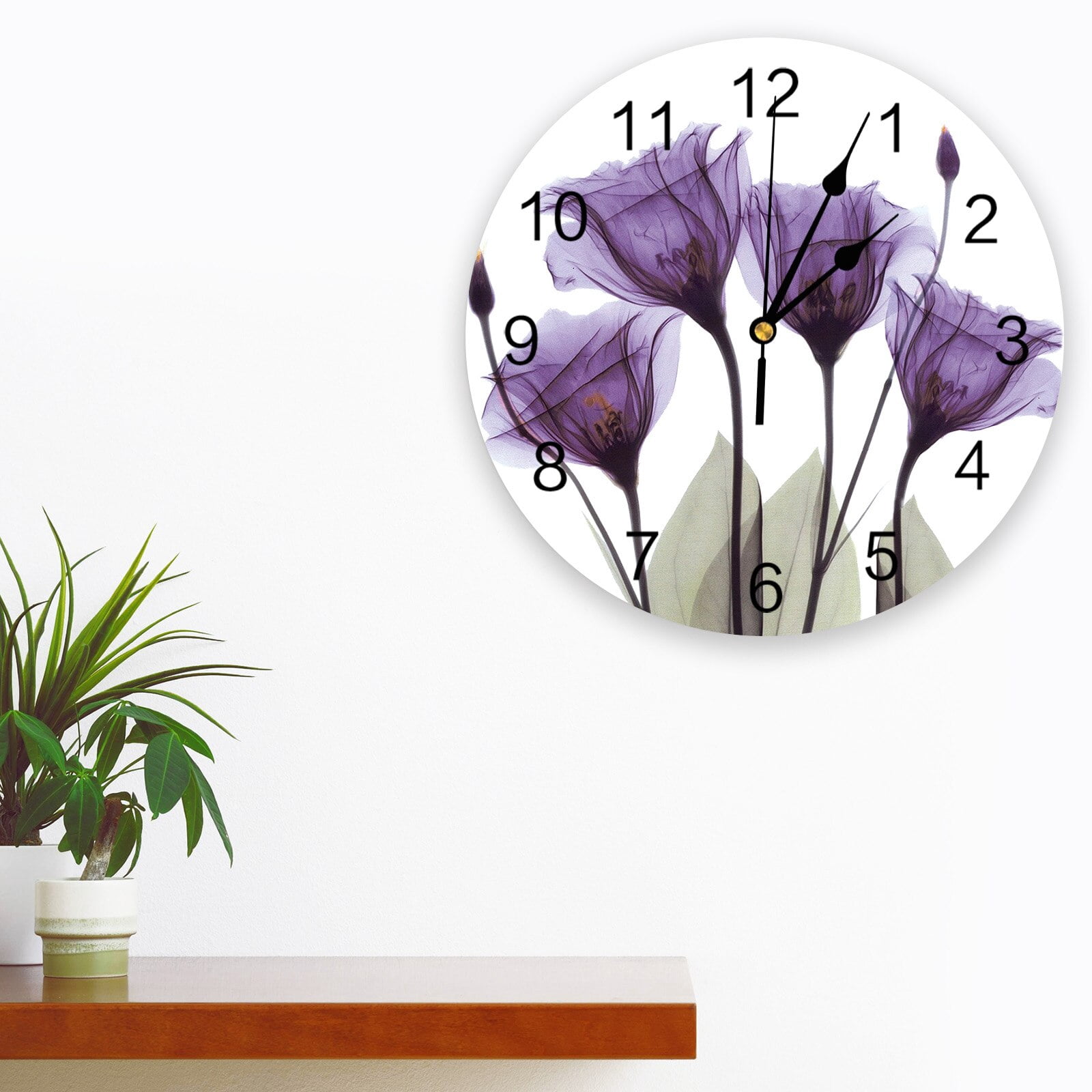 Pastoral Purple Flower Abstract Wall Clock Modern Design Silent Wall ...
