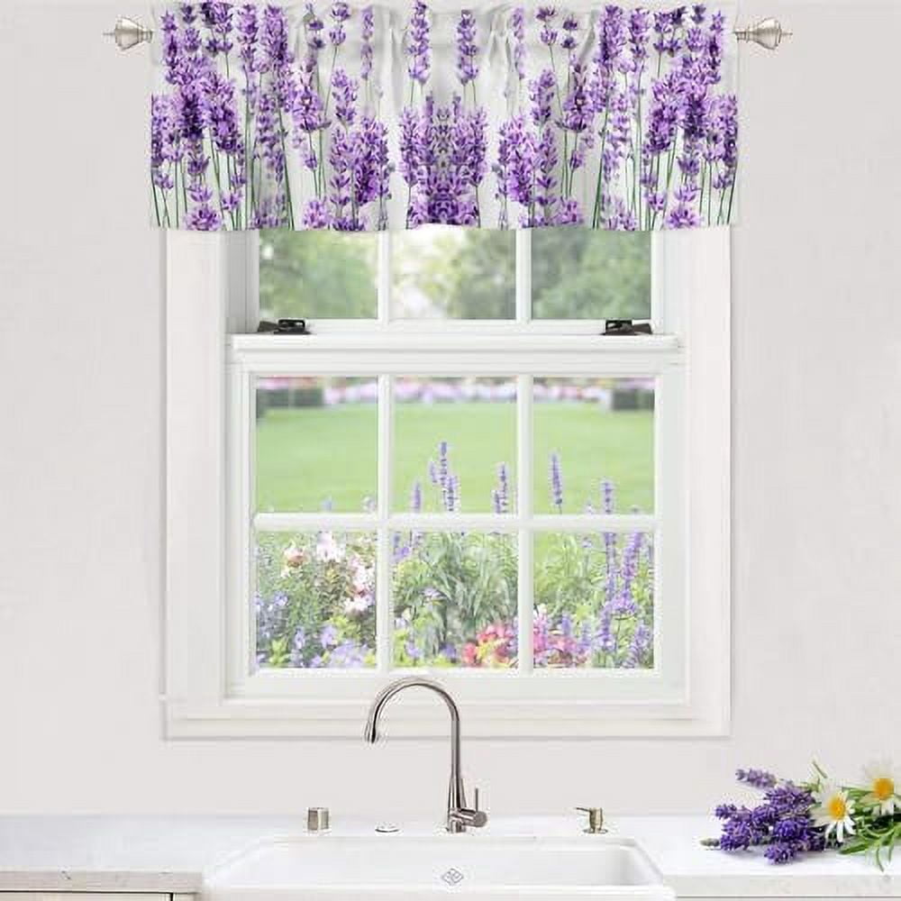 Pastoral Purple Lavender Valances Curtain for Kitchen Cafe Spring