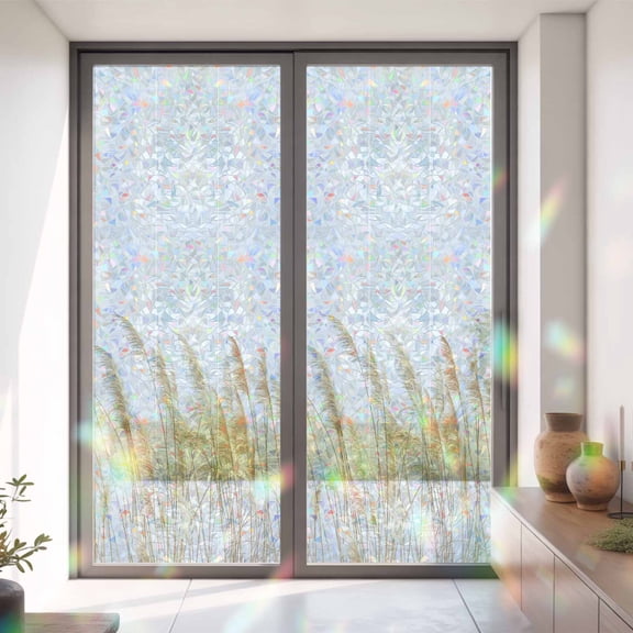 Pastoral Reed Pampas Grass Plant Window Privacy Film,Decorative Windows Static Cling Autumn Botanical on White Heat Control Removable Glass Sticker for Home Bathroom Bedroom Window Door,35x79in