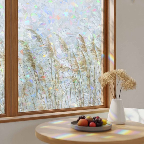Pastoral Reed Pampas Grass Plant Window Privacy Film,Heat Control Sun Blocking Static Cling Rainbow Film,Autumn Botanical on White Non-Adhesive Glass Sticker Door Window Tint,17.7" x 39.3"