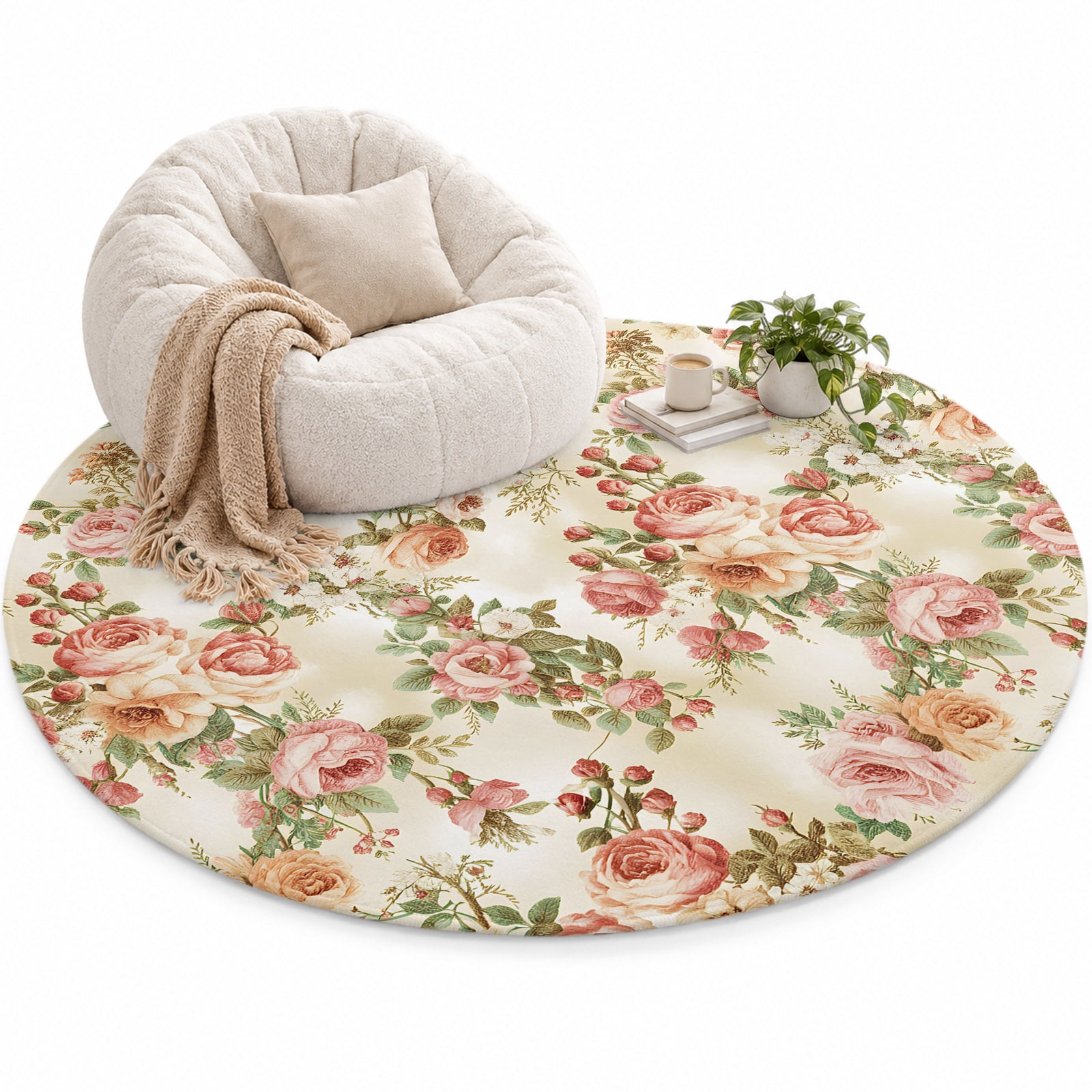 Pastoral Retro Rose Area Rug 5', Vintage Red Flowers Gradient Texture ...