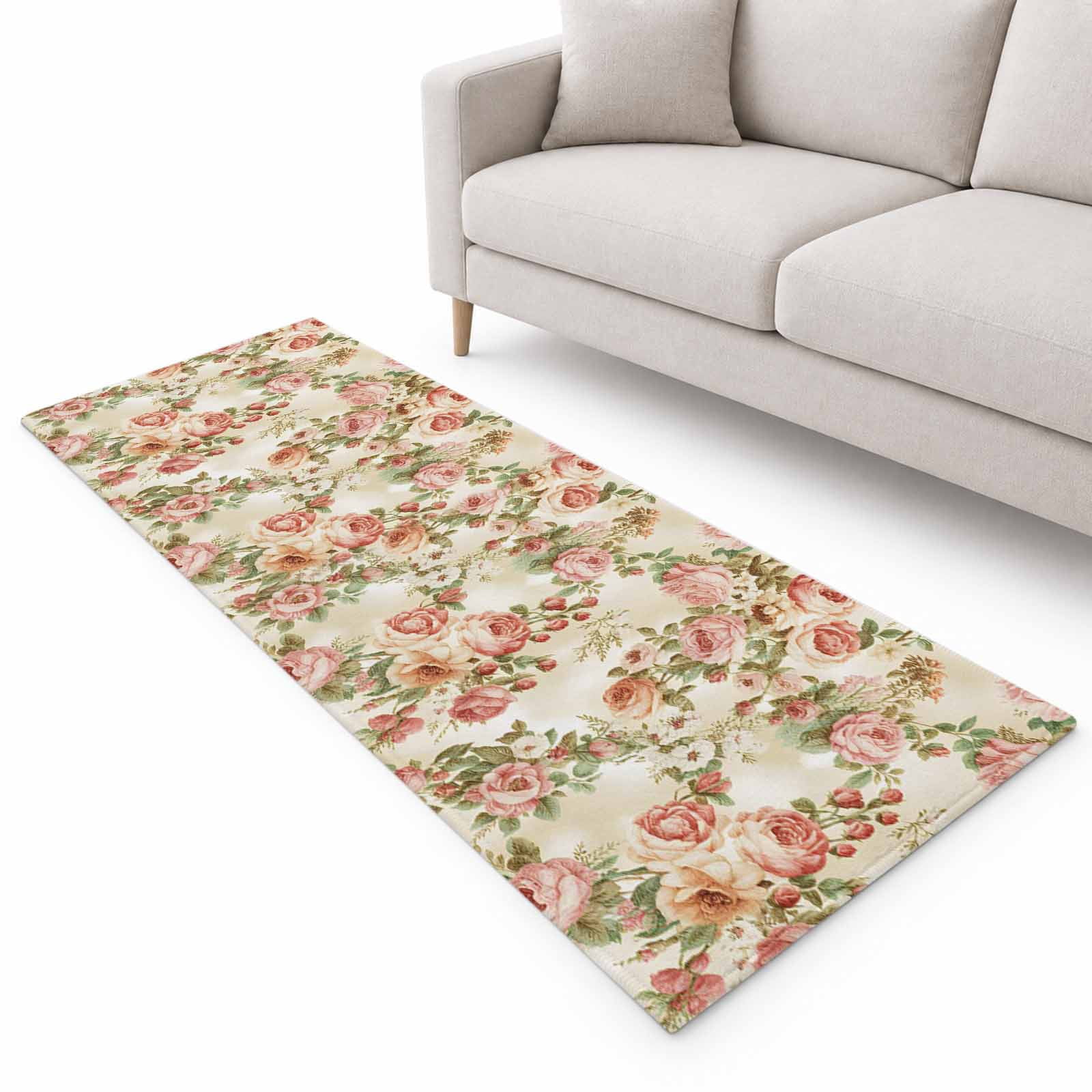 Flower Gradent Pastoral Retro Rose Runner Rug 2.6'x12', Vintage Red Flowers Gradient ...