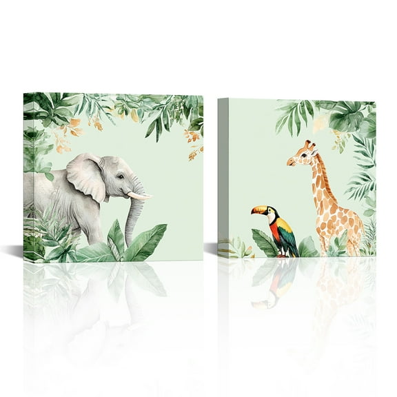 Pastoral Sheep & Butterflies Framed Wall Art Visual Art Decor | 12"x12" Set of 2 Panels, Farm Animal Spring Landscape for Nursery/Farmhouse Canvas with Rustic Barnwood Frame - Ready to Hang Gift