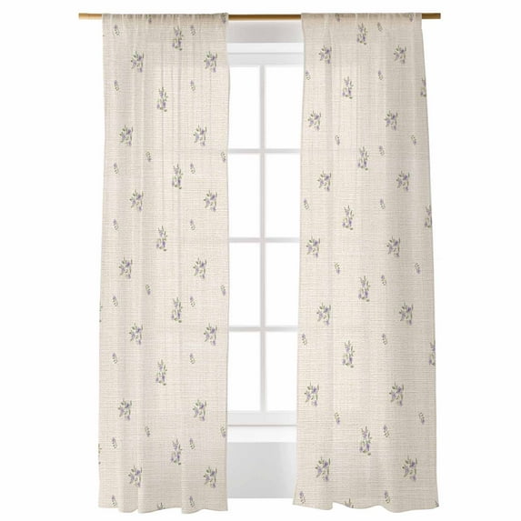 Pastoral Sheer Curtains 84 inches Long, Watercolor Flowers Retro Linen Texture Light Filtering Sheer Window Curtains Rod Pocket Voile Drapes for Bedroom Living Room, 52"W x 84"L 2 Panels
