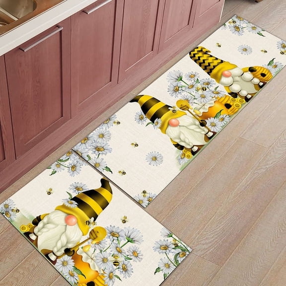 Pastoral Spring Bee Daisy Gnome Kitchen Mat Long Bedroom Entrance Doormat Home Living Room Carpet Bathroom Washable Rug
