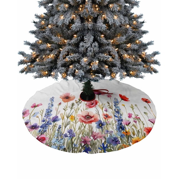 Pastoral Spring Floral Christmas Tree Skirt 36 Inches Large Christmas Skirt Tree, Elegant Summer Flower Botanical Tree Skirt Christmas Decorations for Fireplace Party Holidays Indoor Outdoor