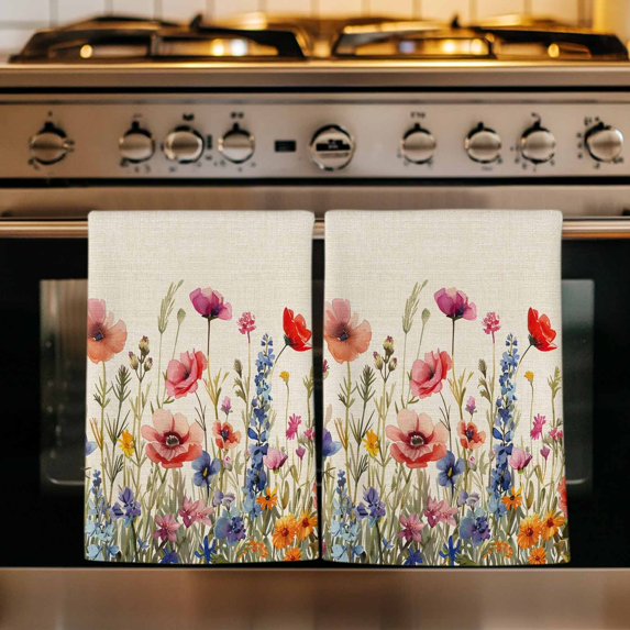 Pastoral Spring Floral Kitchen Towels Set of 4, Rustic Summer Flower Botanical Absorbent Dish Towels for Kitchen, Microfiber Hand Towel, Quick Drying Tea Towel for Cleaning Decorative Dishcloths