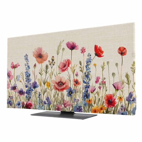 Pastoral Spring Floral TV Cover for 24 Inch Screen,Stretch Fabric Dustproof TV Display Protector,Rustic Summer Flower Botanical Elastic Slipcover Monitor Cover for Indoor Desktop Computer 20.9"x11.8"