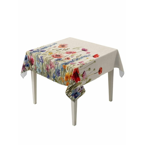 Pastoral Spring Floral Table Cloth, Rustic Summer Flower Botanical Waterproof Tablecloth for Square Tables, Reusable Washable Fabric Table Cover for Restaurant Kitchen Dining Tables 54"x54"