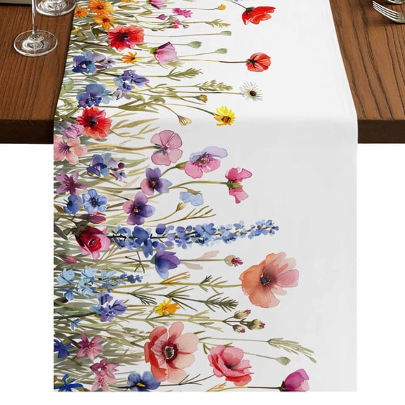 Pastoral Spring Floral Table Runner 90 Inches Long,Elegant Summer Flower Botanical Cotton Linen Table Runners Dresser Scarves,Decorative Tabletop Scarf Furniture Cover for Home Dinner Party 13"x90"