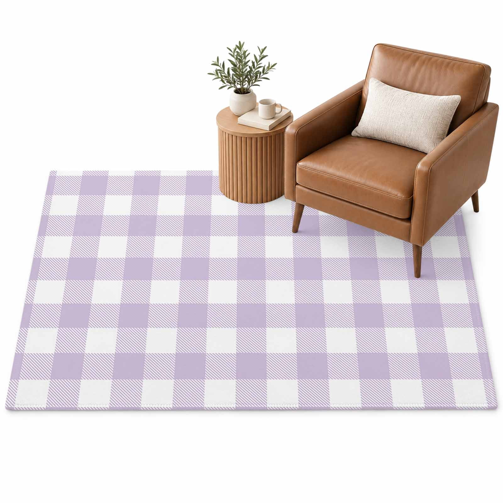Pastoral Style Area Rug 4'x6', Light Purple Lattice Soft Mat Non-Slip ...