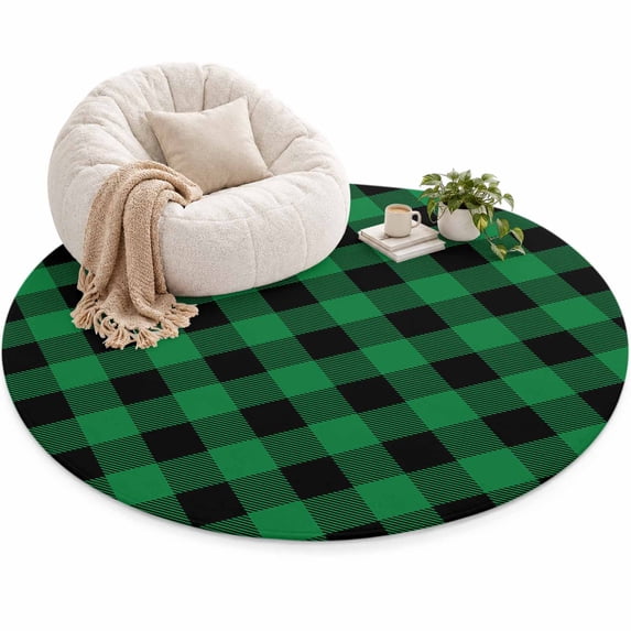 Pastoral Style Area Rug 5', Green Black Lattice Soft Mat Non-Slip ...