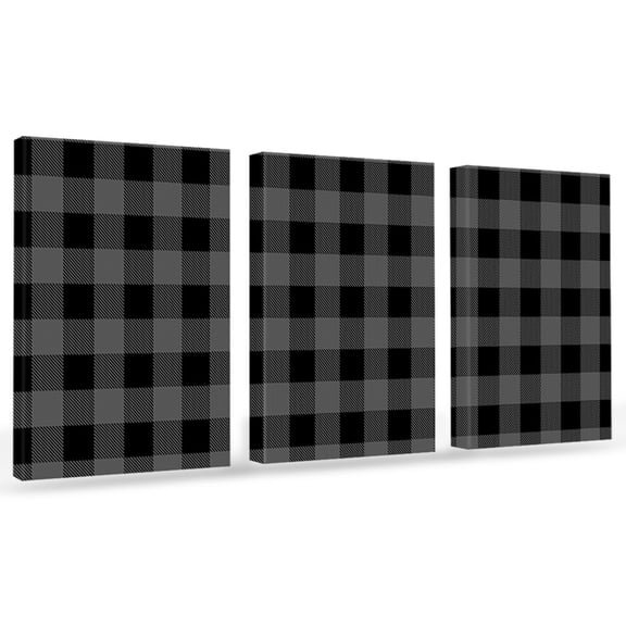 Pastoral Style Canvas Wall Art 3 Panels, Black Grey Lattice Framed Wall Decor Modern Artwork Prints Painting for Living Room, Bedroom, Kitchen & Cafe Decor 20" x 24"