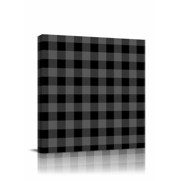 Pastoral Style Canvas Wall Art, Black Grey Lattice Framed Wall Decor Modern Artwork Prints Painting for Living Room, Bedroom, Kitchen & Cafe Decor 8x8 Inch