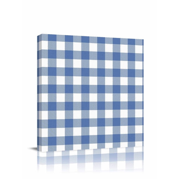 Pastoral Style Canvas Wall Art, Blue Lattice Framed Wall Decor Modern Artwork Prints Painting for Living Room, Bedroom, Kitchen & Cafe Decor 8x8 Inch