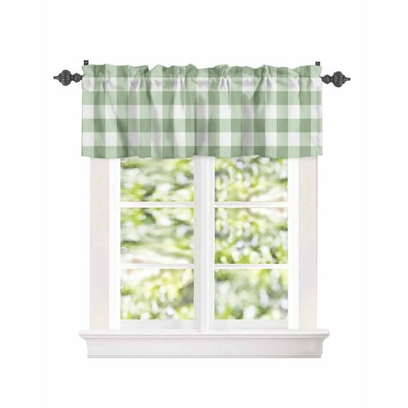 Pastoral Style Green Check Window Valances for Kitchen,Rod Pocket Valance Privacy Small Curtain,Simple Pattern on White Window Treatment Drapes for Bedroom Laundry Room Farmhouse Home Decor 54x18in