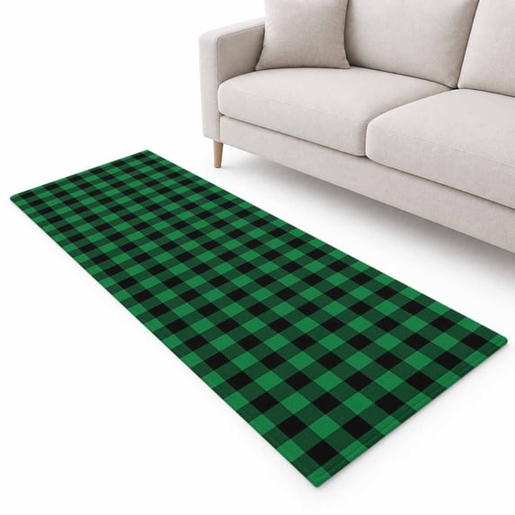 Pastoral Style Runner Rug 2'x6', Green Black Lattice Soft Mat Non-Slip ...