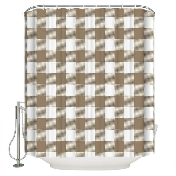 Pastoral Style Shower Curtain, 36" x 72", Light Brown Lattice Waterproof Bathroom Curtain Washable Shower Curtain Set with 12 Hooks