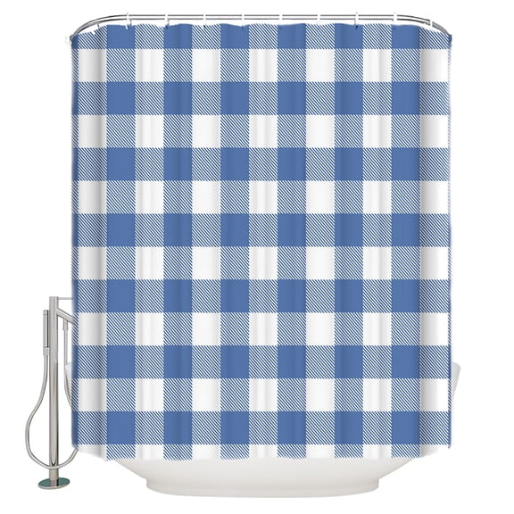 Pastoral Style Shower Curtain, 66" x 72", Blue Lattice Waterproof Bathroom Curtain Washable Shower Curtain Set with 12 Hooks