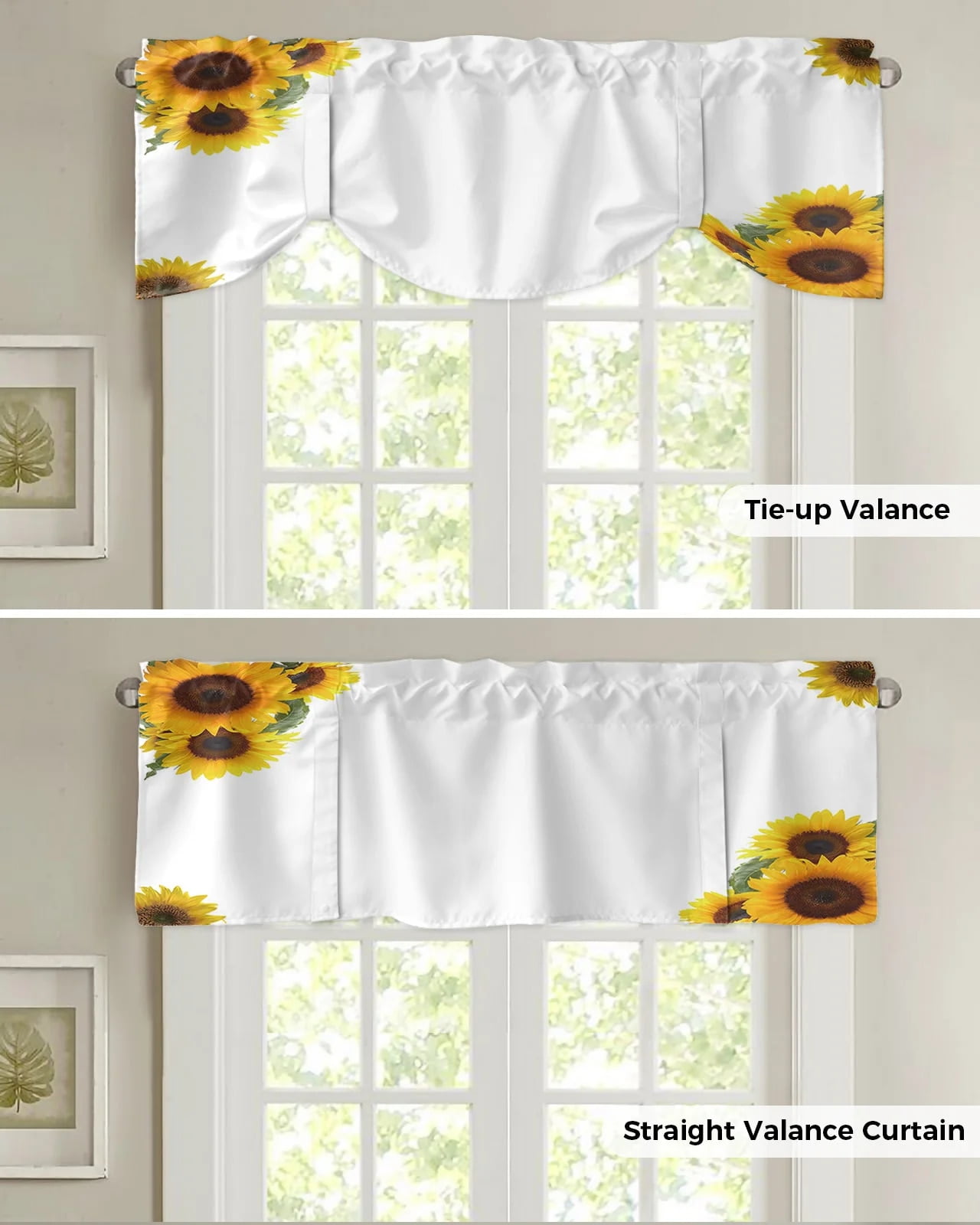 Pastoral Style Sunflower Yellow Lattice Curtain Rod Pocket Short
