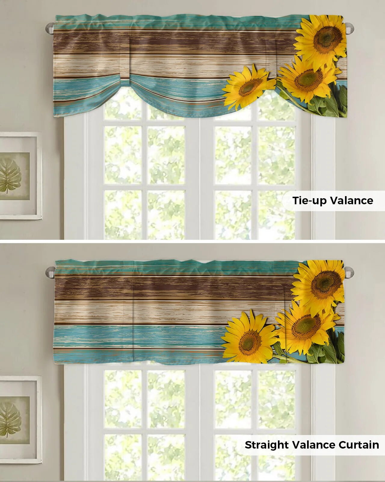 Pastoral Style Sunflower Yellow Lattice Curtain Rod Pocket Short