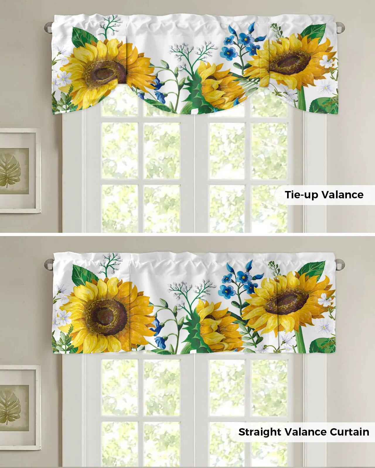 Pastoral Style Sunflower Yellow Lattice Curtain Rod Pocket Short