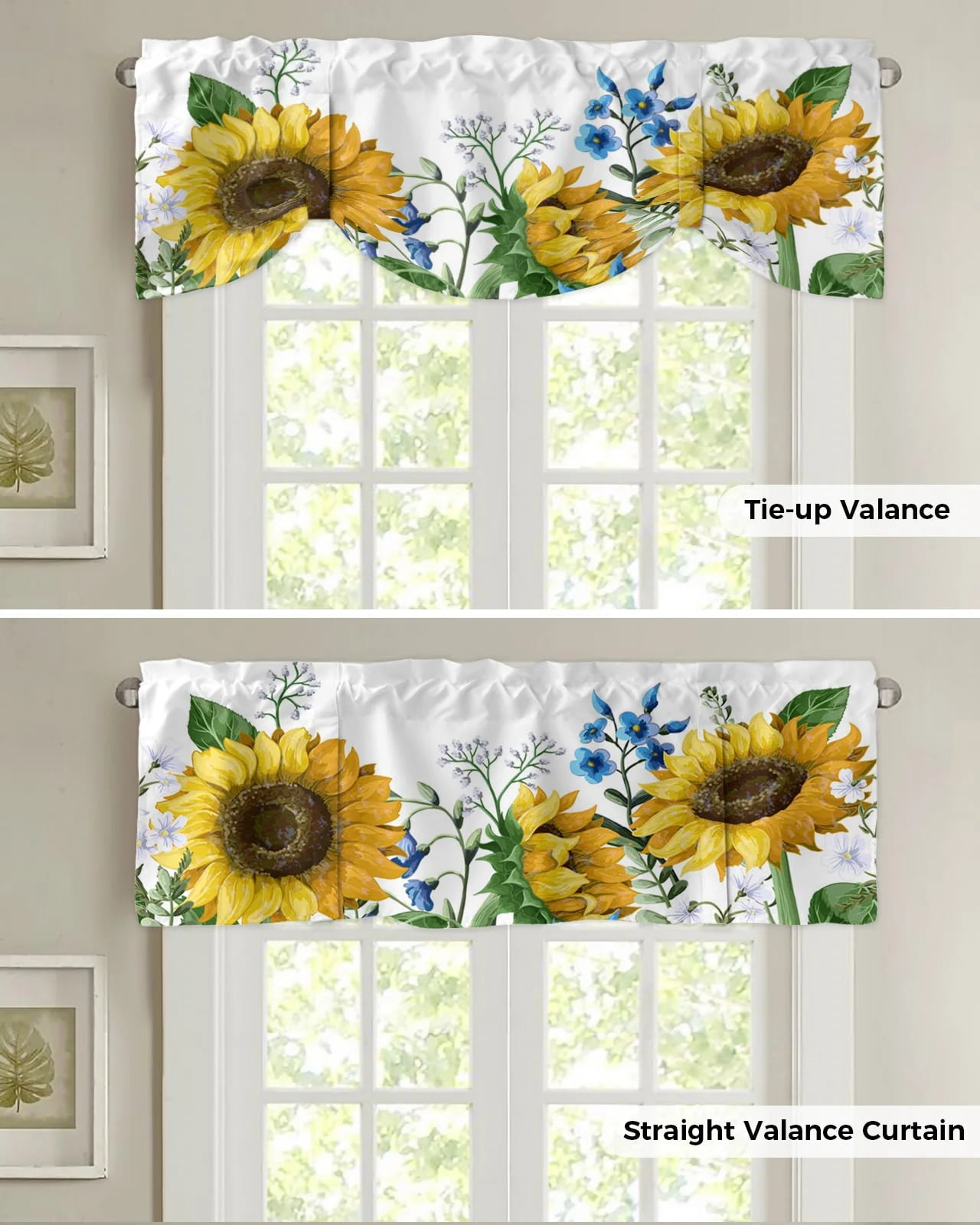Pastoral Style Sunflower Yellow Lattice Curtain Rod Pocket Short