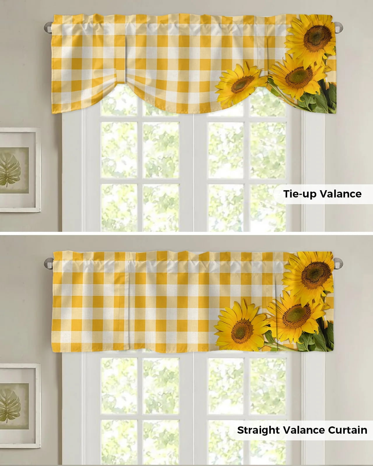 Pastoral Style Sunflower Yellow Lattice Curtain Rod Pocket Short