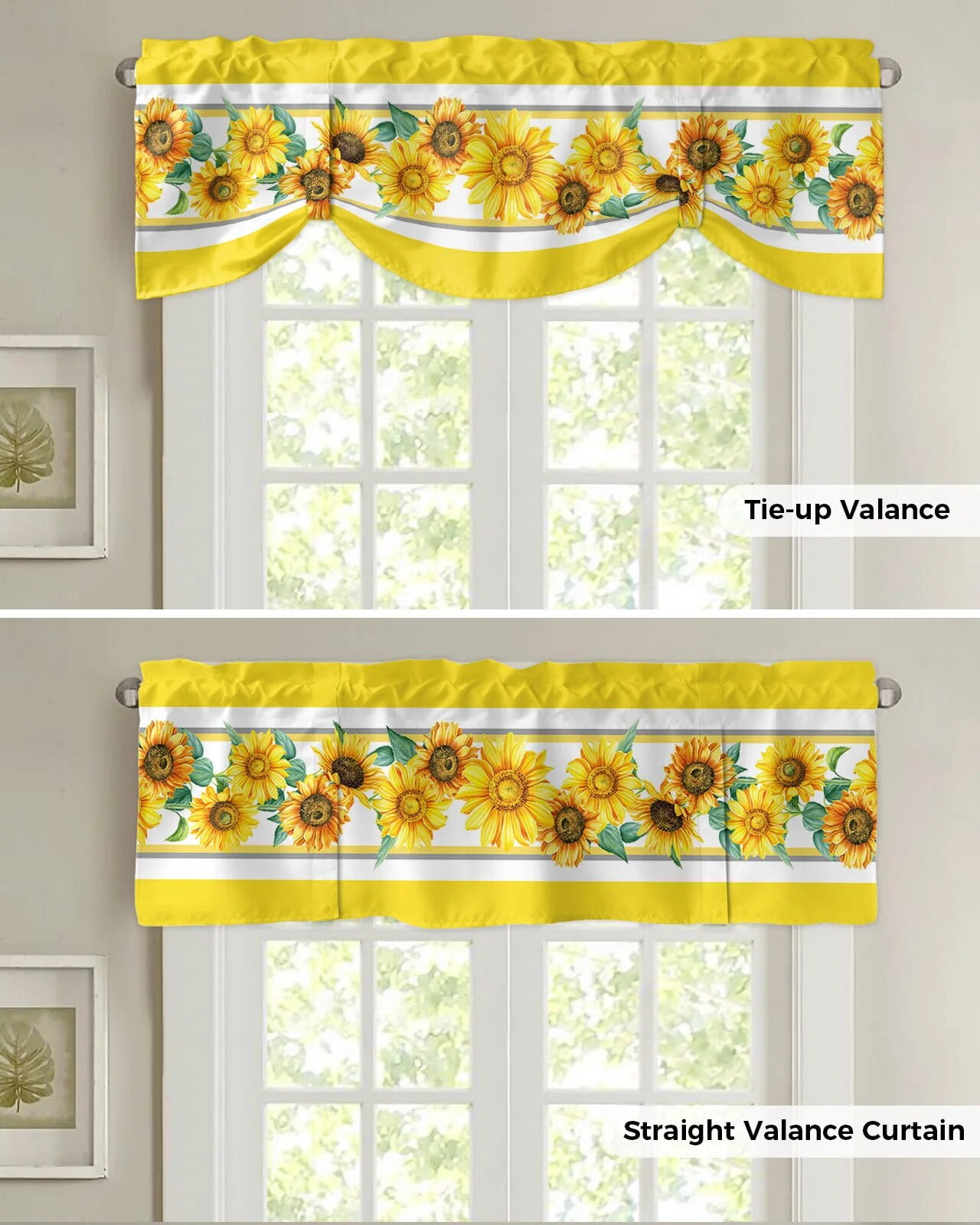 Pastoral Style Sunflower Yellow Lattice Curtain Rod Pocket Short