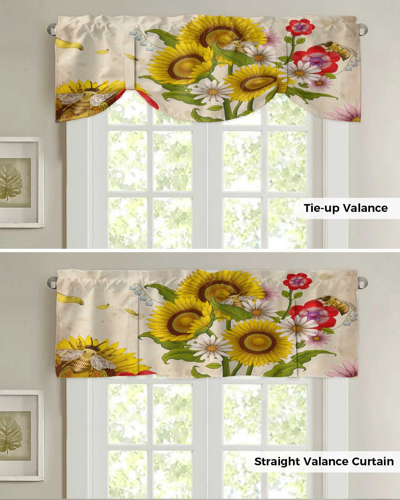 Pastoral Style Sunflower Yellow Lattice Curtain Rod Pocket Short