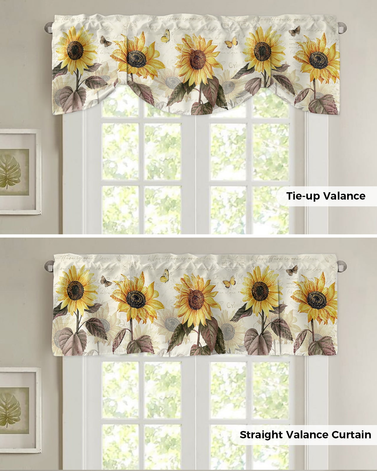Pastoral Style Sunflower Yellow Lattice Curtain Rod Pocket Short