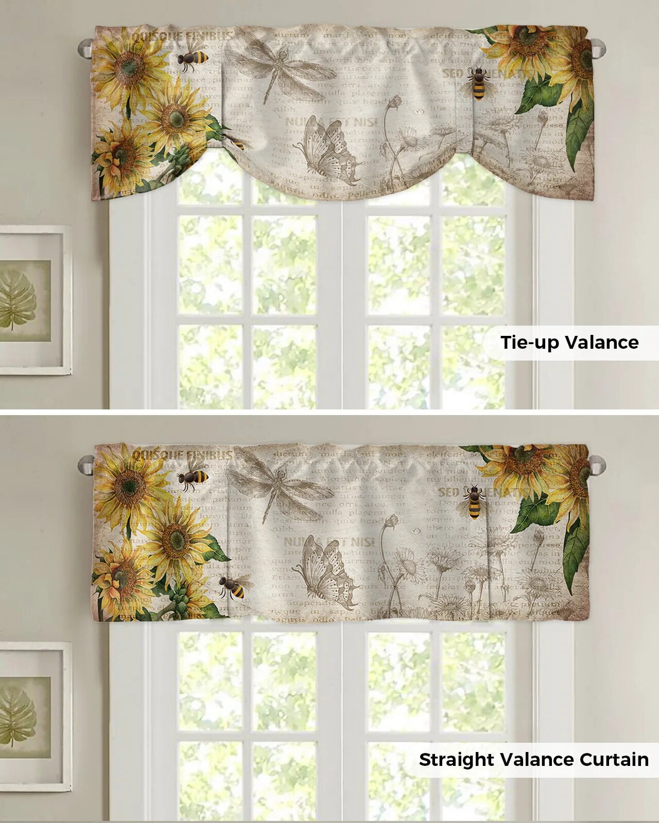 Pastoral Style Sunflower Yellow Lattice Curtain Rod Pocket Short