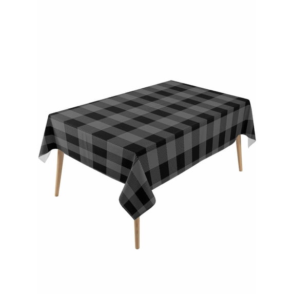 Pastoral Style Table Cloth 54x108 Inch Rectangle, Black Grey Lattice Waterproof Tablecloth Washable Table Cover for Party Picnic Dinner Decor