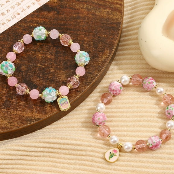 Pastoral Style Tulip Pearl Glaze Floral Ball Bracelet