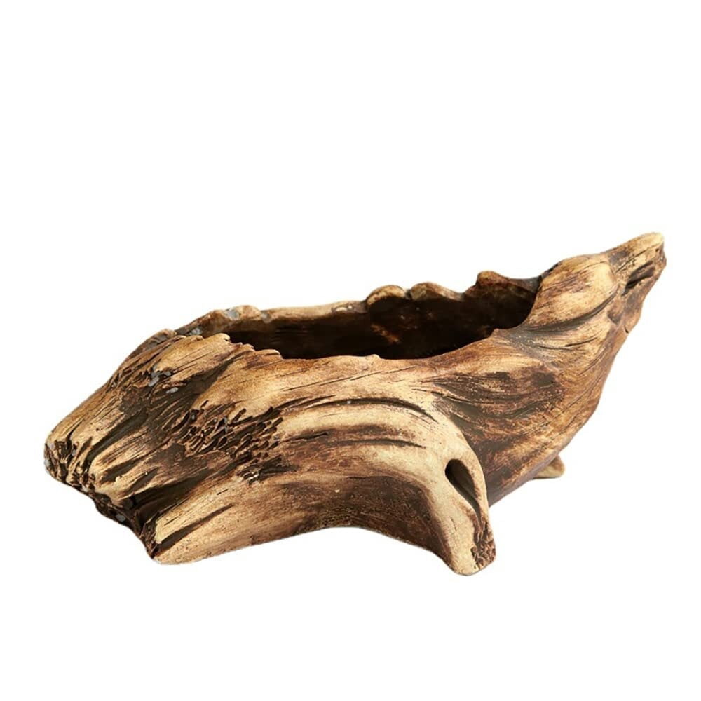 Pastoral Style Vintage Gardening Pots Bonsai Pot, Imitation Wood Concrete Flower Pot Succulent Cactus Bonsai Planter Pots Container, Size 5.6L x 4.5W x 3.9H