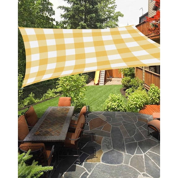 Pastoral Style Waterproof Sun Shade Sail Yellow Lattice Outdoor Patio Sun Shades Canopy UV Block Waterproof Sunshade for Garden Backyard Deck Pergola 6.5x10 Ft