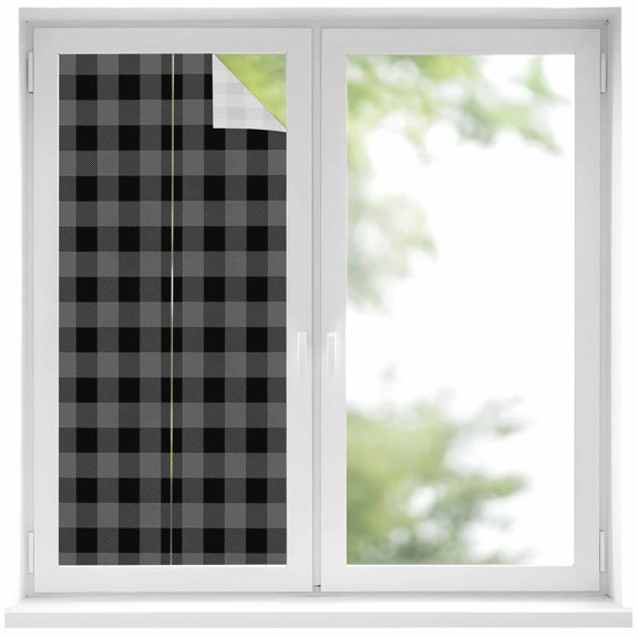 Pastoral Style Window Privacy Film Black Grey Lattice Decorative Glass Window Film UV Blocking Static Cling Non-Adhesive Sticker Covering for Home Door 19.6 x 39.3 inches