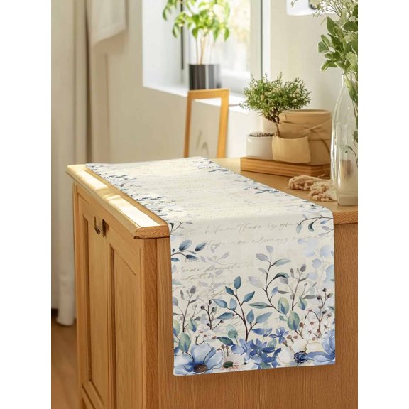 Pastoral Summer Watercolor Leaves Table Runner 13x90in Non-Slip Cotton Linen Table Runners, Ombre Wildflower Foliage Dresser Scarves TableRunner for Dinner Kitchen Dining Wedding Party