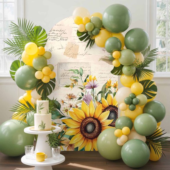 Pastoral Sunflower Arch Backdrop Cover, 4FT, Wildflowers Country Retro Letter Background Spandex Arch Covers Double-Sided Backdrop for Wedding Birthday Party Photo Background Decoration