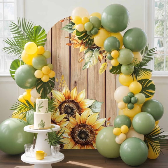 Pastoral Sunflower Arch Backdrop Cover, 6.6FT, Plant Country Vintage Board Background Spandex Arch Covers Double-Sided Backdrop for Wedding Birthday Party Photo Background Decoration
